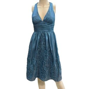 Adrianna Papell Irridescent Blue Floral Embellished Dress Size 4